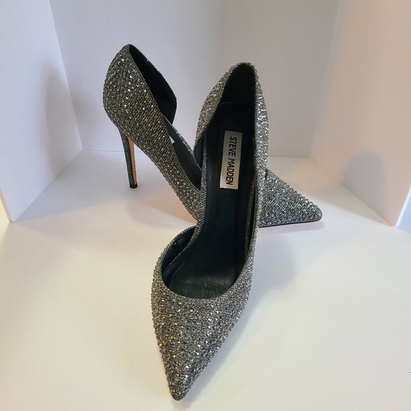 Steve Madden Grey/Silver Rhinestone Pumps Women Stiletto Size 8M - Picture 4 of 11